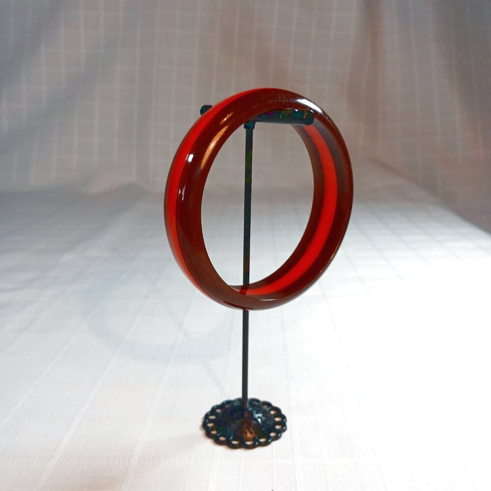 Vintage 1940’s 2-Toned 3-Layer Bakelite Bangle Bracelet Brown with Orange Center - Picture 3 of 4